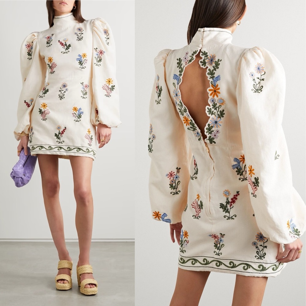 Agua by Agua Bendita Guaba Pradera Embroidered Linen Mini Dress NEW with tags - Picture 2 of 10